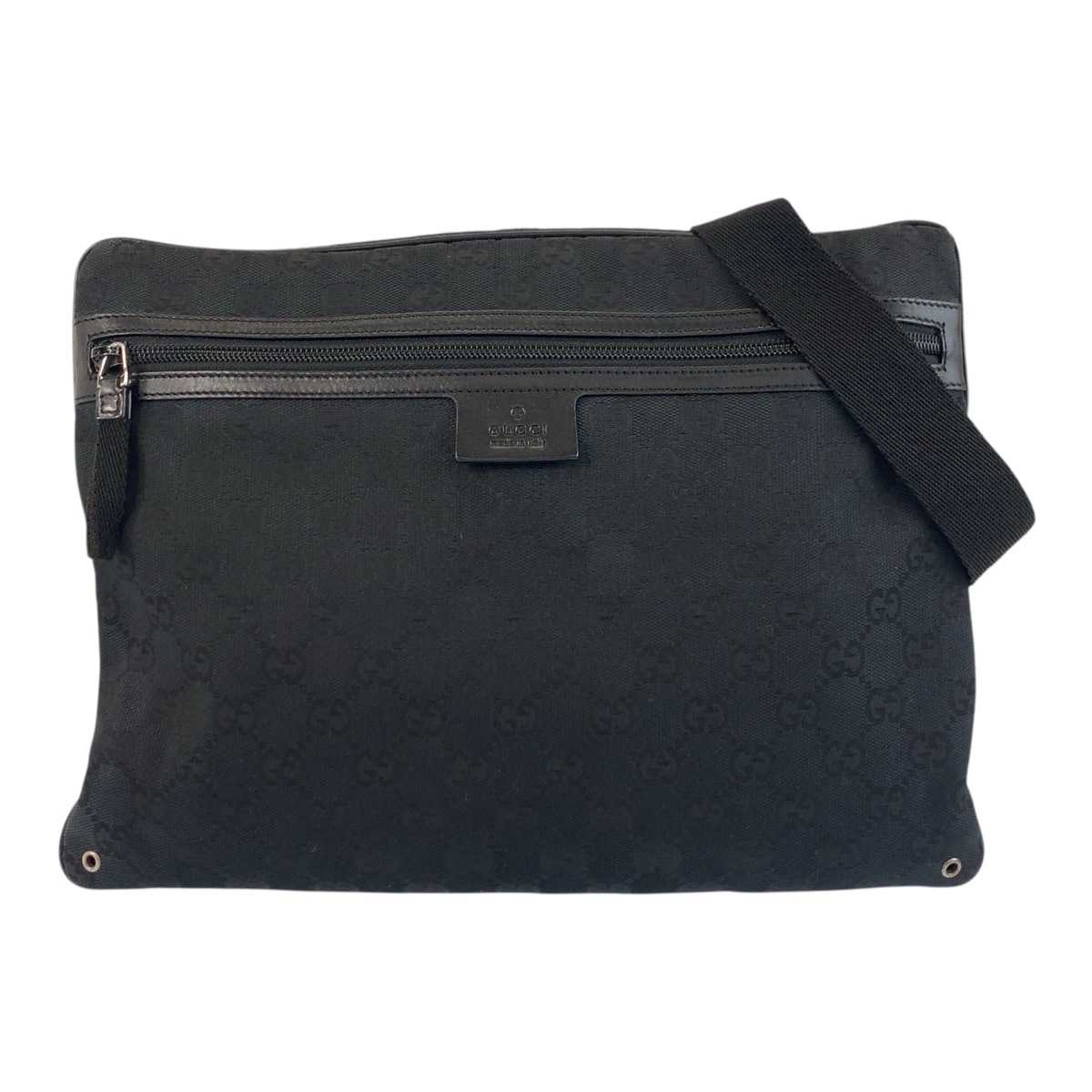 美品 ブラック 黒 シルバー金具 GGキャンバス/レザー 90476 ショルダーバッグ メッセンジャーバッグ 男女兼用 レディース 503875