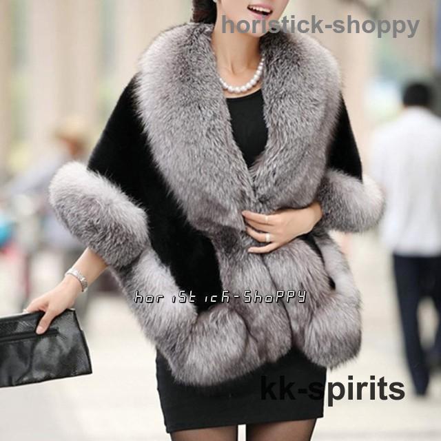 冬秋冬 エコファー ケープ アウター レディース ショール ストール 5色 ボリューム ゴージャス 上品 初詣 式 黒 白 赤