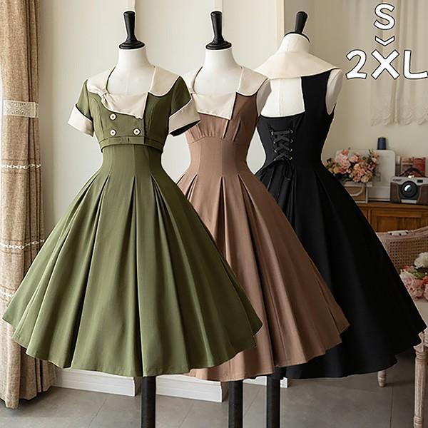 クラロリ ワンピース トップス 可愛い 2way着方 レディース ロング ロリータ lolita 半袖 ノースリーブ 大人 春 秋 夏 グリーン 緑