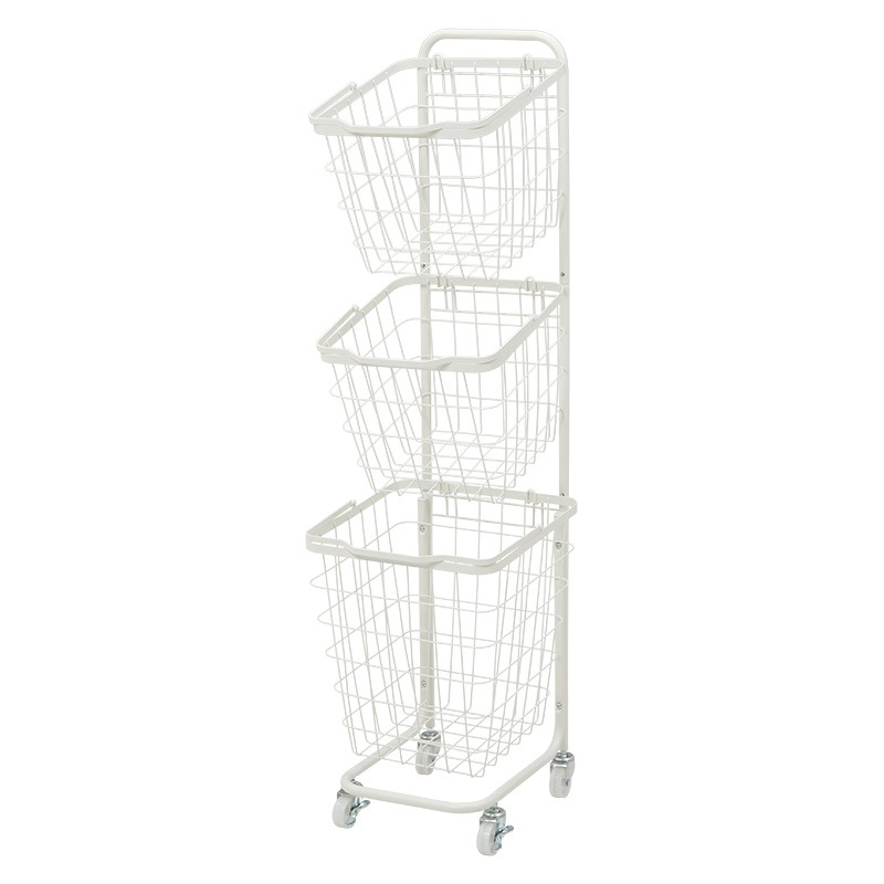 HAGIHARA(萩原) KR-3971WH ランドリーラック(ホワイト・幅33×奥行39×高さ124cm)角型3段タイプ KR3971WH