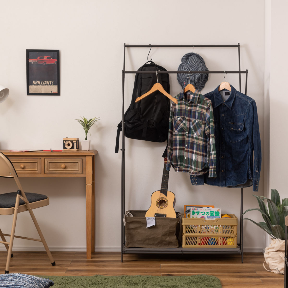 ハンガーラック フォールディングハンガー 幅86x奥行43x高さ151cm コートハンガー ポールハンガー 収納 折りたたみ コンパクト 室内干し 2段 軽量 省スペース 洋服掛け 持ち運べる