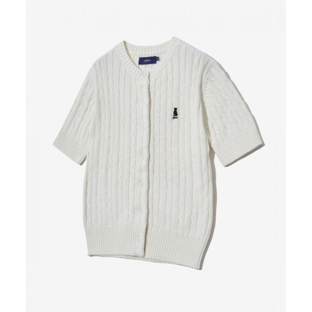 Yale レディースヘリテージダンケーブルショートスリーブカーディガンアイボリー