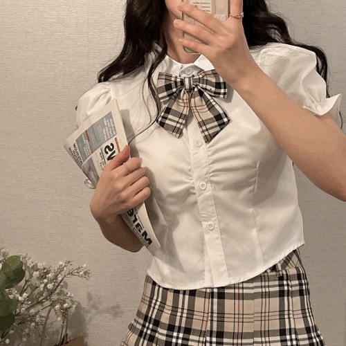 [ハッピーハロウィン/ツーピース] ベベ制服ブラウス チェックスカート ツーピースセット