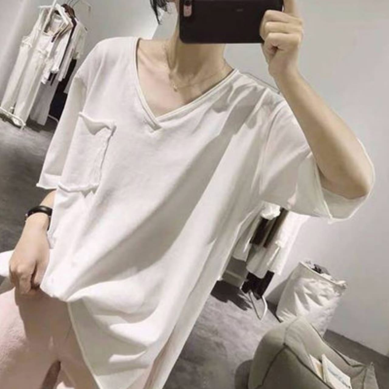 トップス Tシャツ レディース 袖あり 半袖 ポケット シャツ袖 Vネック ルーズ スリット 着回し 透け感 かわいい 大人可愛い きれいめ シンプル 大人ガーリー 大人 上品 おしゃれ お洒落