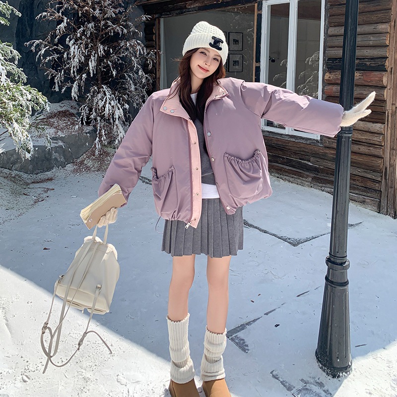 甘い両面パフダウンコットンジャケット2024新しい暖かいスタンドカラー防風肥厚快適なジャケット