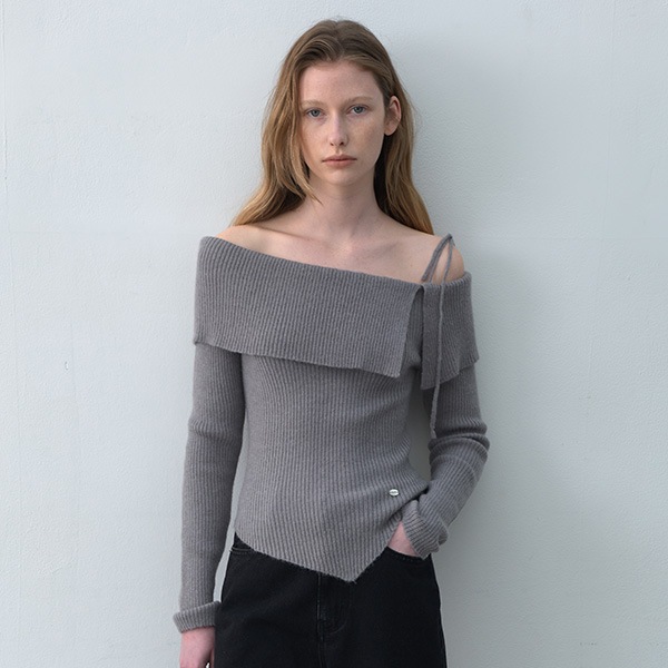 MOHAIR WOOL BLENDED OFF SHOULDER KNIT GRAY