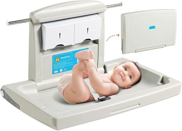 オムツ交換台 壁掛け式 横型 折りたたみ 腰痛対策 収納付き ベビーケア 幼稚園 保育園 公衆トイレの授乳室 商業施設 オフィス 専門機関のトイレに最適(グレー, おむつ交換台)