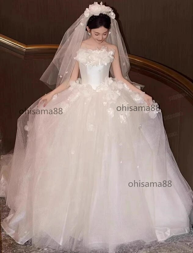 高品質新入 花嫁ドレス きれいめ ウェディングドレス 可愛い 結婚式ドレス フォトウェディング撮影 前撮りドレス 後撮り お姫様 お嬢様ドレス ロング ワンピース 二次会ドレス 披露宴 パーティードレ