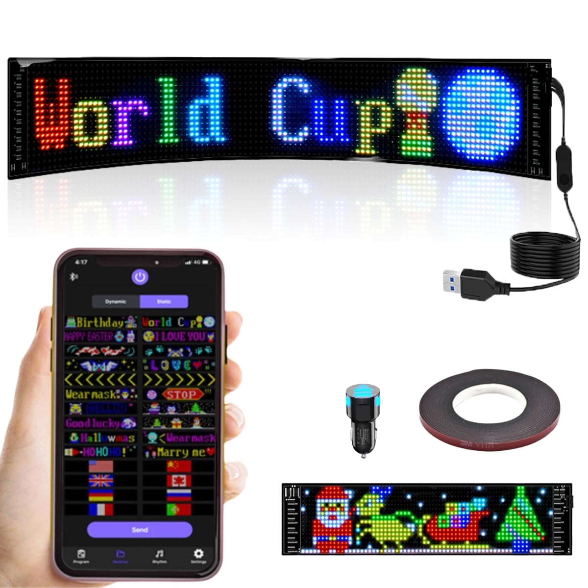 SUBORAWOS LED電光掲示板 柔軟 折りたたみ式 車載看板 LEDサインボード 多言語显示 USB カラーサイン スクロールメッセージボード パネルカーサインディスプレイ Bluetooth