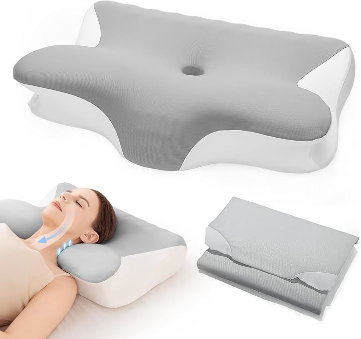 カバー2枚入り枕 首が痛くならない まくら ストレートネック 低反発 高さ調整可人間工学立体構造・首元安定型・通気性に優れ横寝枕 横向き寝 うつ伏せ寝 仰向け寝 快眠(ブルー+ホワイト)