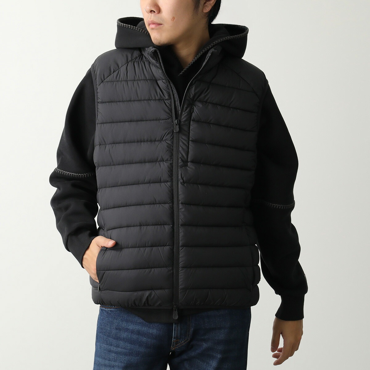 SAVE THE DUCK セイブザダック エコダウンベスト RHUS D81272M MIRO21 メンズ 中綿ベスト スタンドカラー パッカブル仕様 収納ポーチ付き 10000