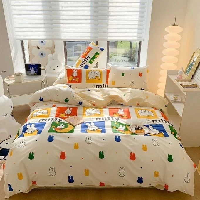 Haci Fox 【ミッフィー】 布団セット 100%綿 掛け布団カバー+シーツ+枕カバー 3点/4点セット 可愛い フリル付き 柔らかい 肌触り おしゃれ 寝具