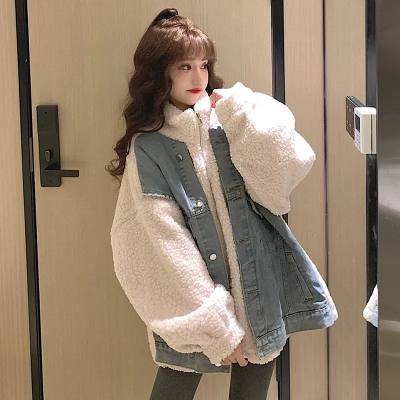 子羊のぬいぐるみカウボーイ綿服少女は秋冬服202の新型綿服の初高学生にベルベットの厚いコートを着た