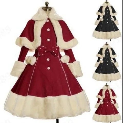 2024春秋ロリータ冬クリスマスファー襟ショールリボンセット