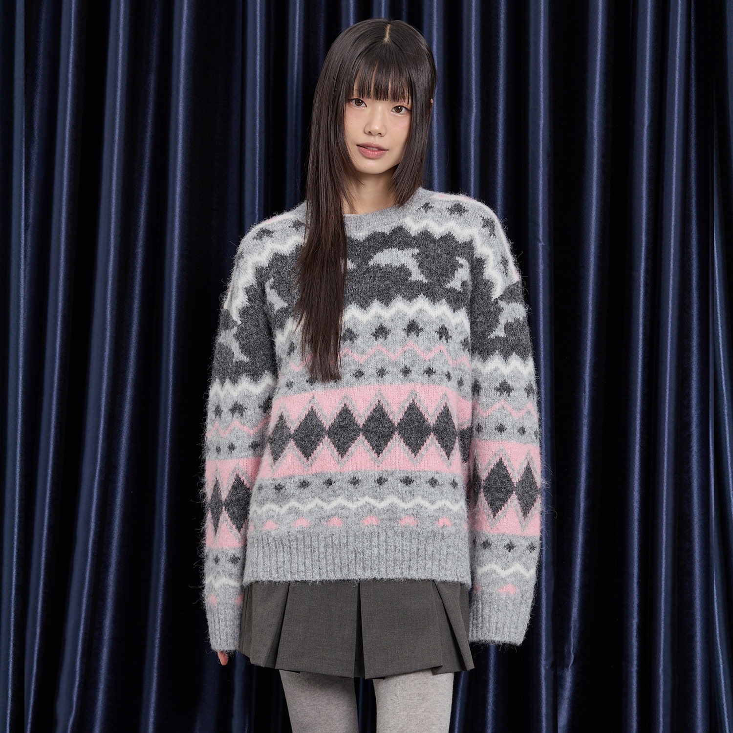 Dolphin Hairy Graphic Knit GREY