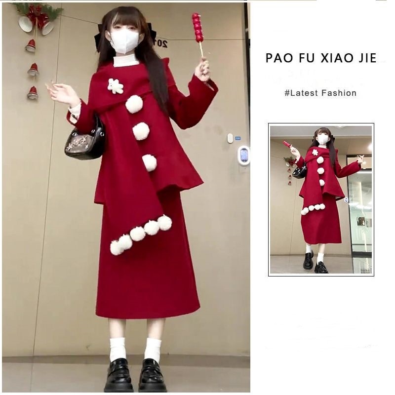 ファッション サンタコス 新年 セット レディース 冬 アウターウェア+半身スカート+マフラー 3点セット 4,954円