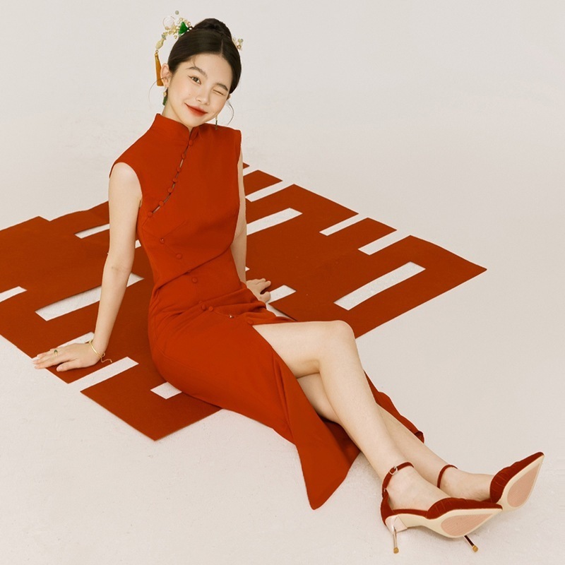 【1つ買うと10つ無料】チョンサム衣類花嫁レトロ気質エンゲージメントドレス小さなスリムフィットのスリムフォトスタジオ改善チョンサム