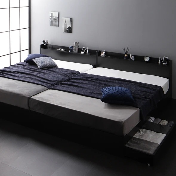 人気ブランドの 連結収納ベッド ワイドキング260 (セミダブル＋ダブル) ボンネルコイルマットレス付き 木製 ベッド