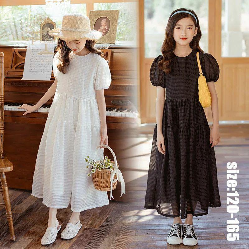 韓国子供服 ロングワンピース 子供ドレス 夏 半袖 女の子 マキシ丈 パフスリーブ リゾート おしゃれ 子ども服 キッズ 女児 ビーチ 可愛い ジュニア服 卒園