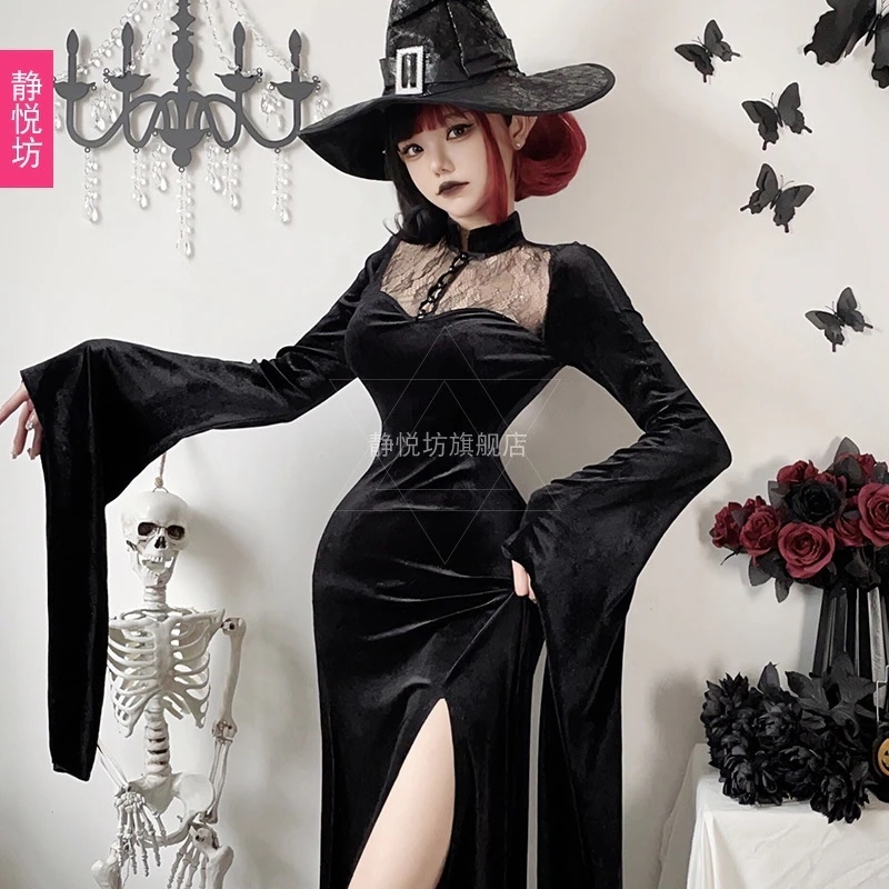 ダークゴシックハロウィン衣装黒のワンピース魔女バンパイアの花嫁ドレスドレス安い