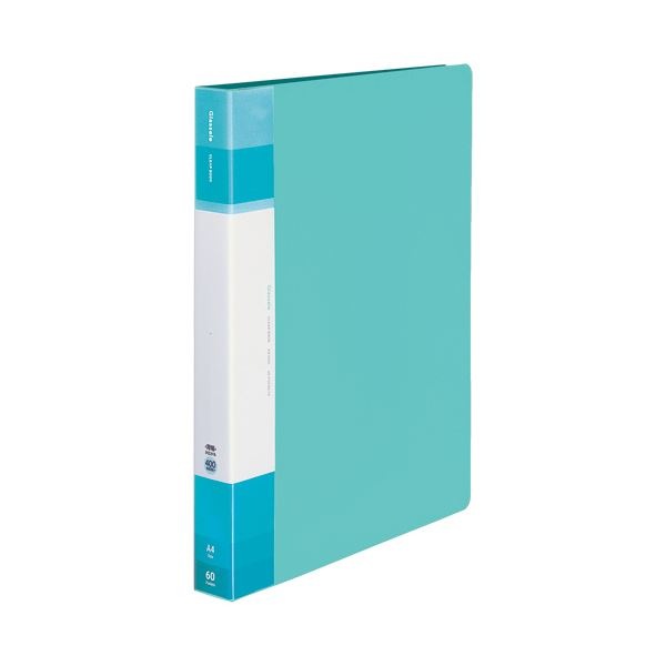 （まとめ）コクヨ クリヤーブック（Glassele） 固定式・背ポケット A4タテ 60ポケット ライトブルー ラ-GLB60LB 1冊 (×10セット)