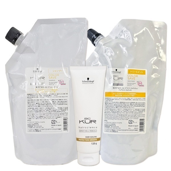 BCクア カラーセーブ シャンプー 600mL + トリートメント 600g + プロテクションスムース 120g 詰め替えセット
