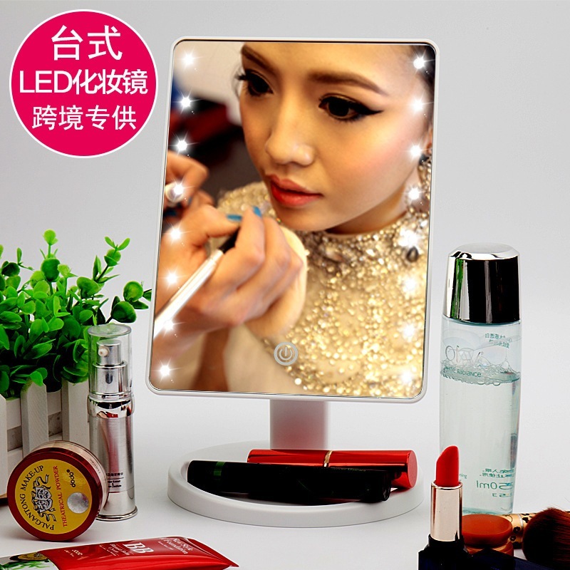 デスクトップランプ付き化粧镜デスクトップ家庭用発光タッチ寝室化粧镜スクエアデスクトップledミラ