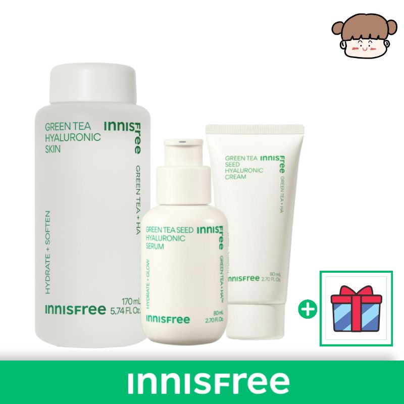 【保湿・潤い3点セット】innisfree グリーンティーヒアルロンスキン, 170ml＋セラム, 80ml＋クリーム 80ml‐美容液 水分 保湿 低刺激 敏感肌 肌荒れ スキンケア 乾燥肌