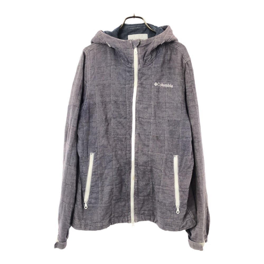 ロゴ刺繍 長袖 マドラスパッチワーク ジップパーカー M ライトブルー アウトドア ジャケット メンズ