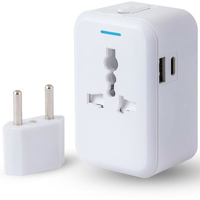 他サイト： 海外 変換プラグ 全世界対応 経済産業省承認 コンセント Cタイプ SE マルチ変換プラグ 2USBポート(ホワイト)の商品画像