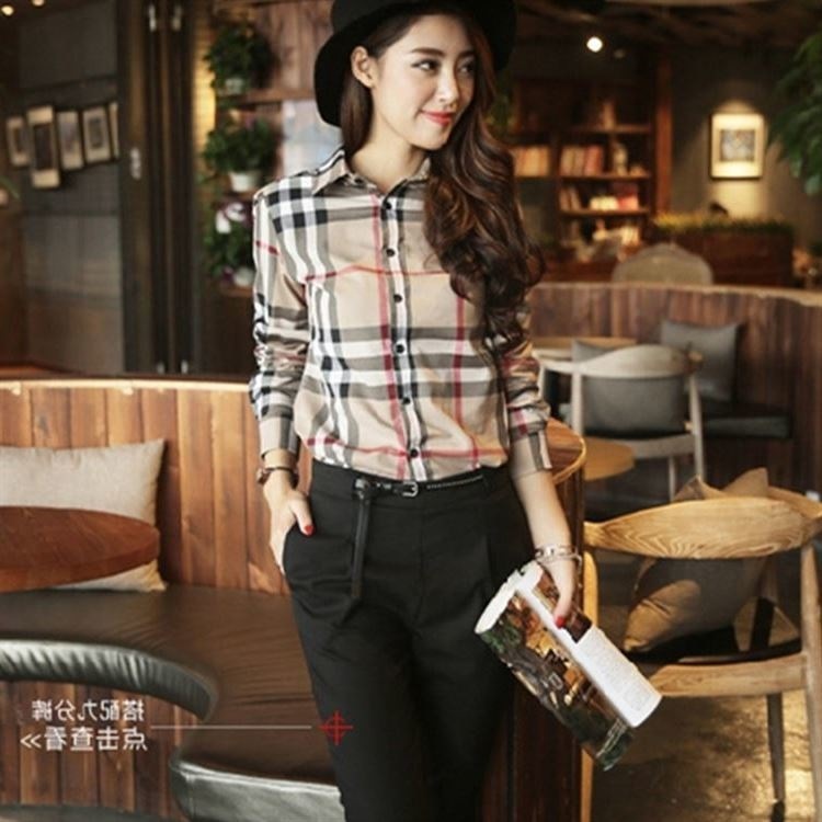 2562.チエック柄きれいめブラウス 2019 春夏 sale 春夏 sale トップス セクシー カジュアル 長袖 ミディアム 通勤 通学 女子会 カフェ ランチ リゾート