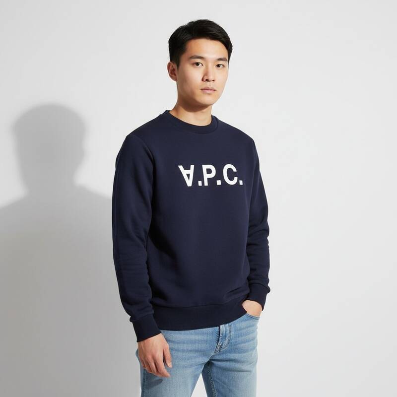 アペッセ ベルベットロゴ スタンダード グランド ユニセックス クルーネックTシャツ COHBN M27907 TIQ ダークネイビー/エクリュ VPC