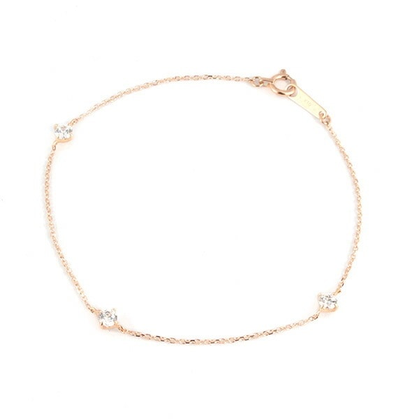 リボン済＆紙袋 4c ブレスレット 正規品 レディース 4度 3石モチーフ キュービックジルコニア K10ピンクゴールド 祝い 喜ばれるギフト