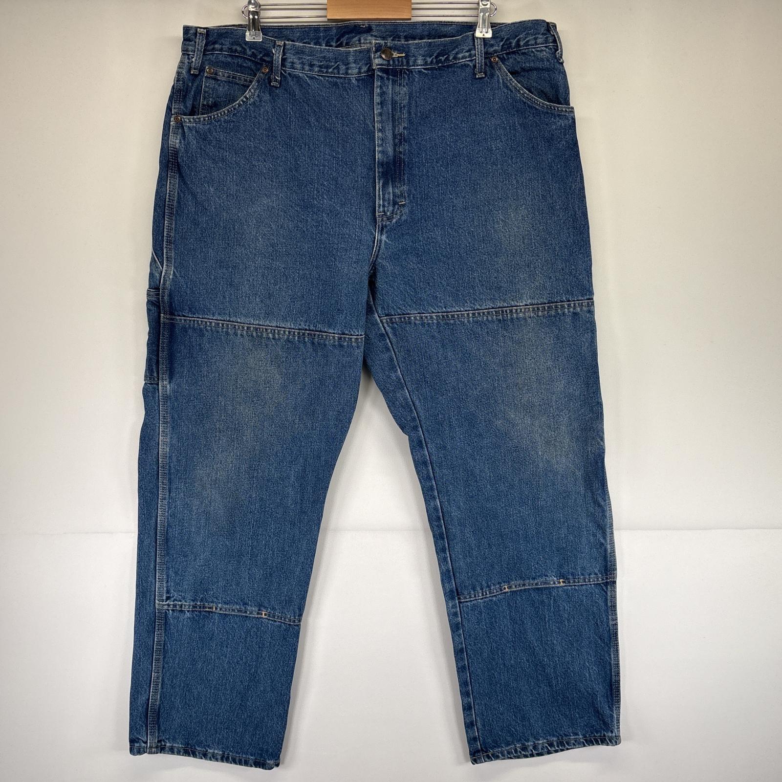 古着 デニムパンツ ワークパンツ ペインターパンツ ダブルニー 大きいサイズ ワンポイントロゴ w42 L32 ブルー メンズ