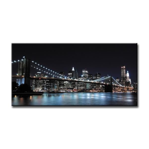 キャンバスアート 60×30cm ブルックリンブリッジ 夜景 ニューヨーク 壁掛け パネル 横長 おしゃれ 都市風景 高精細プリント モダン インテリア リビング 寝室