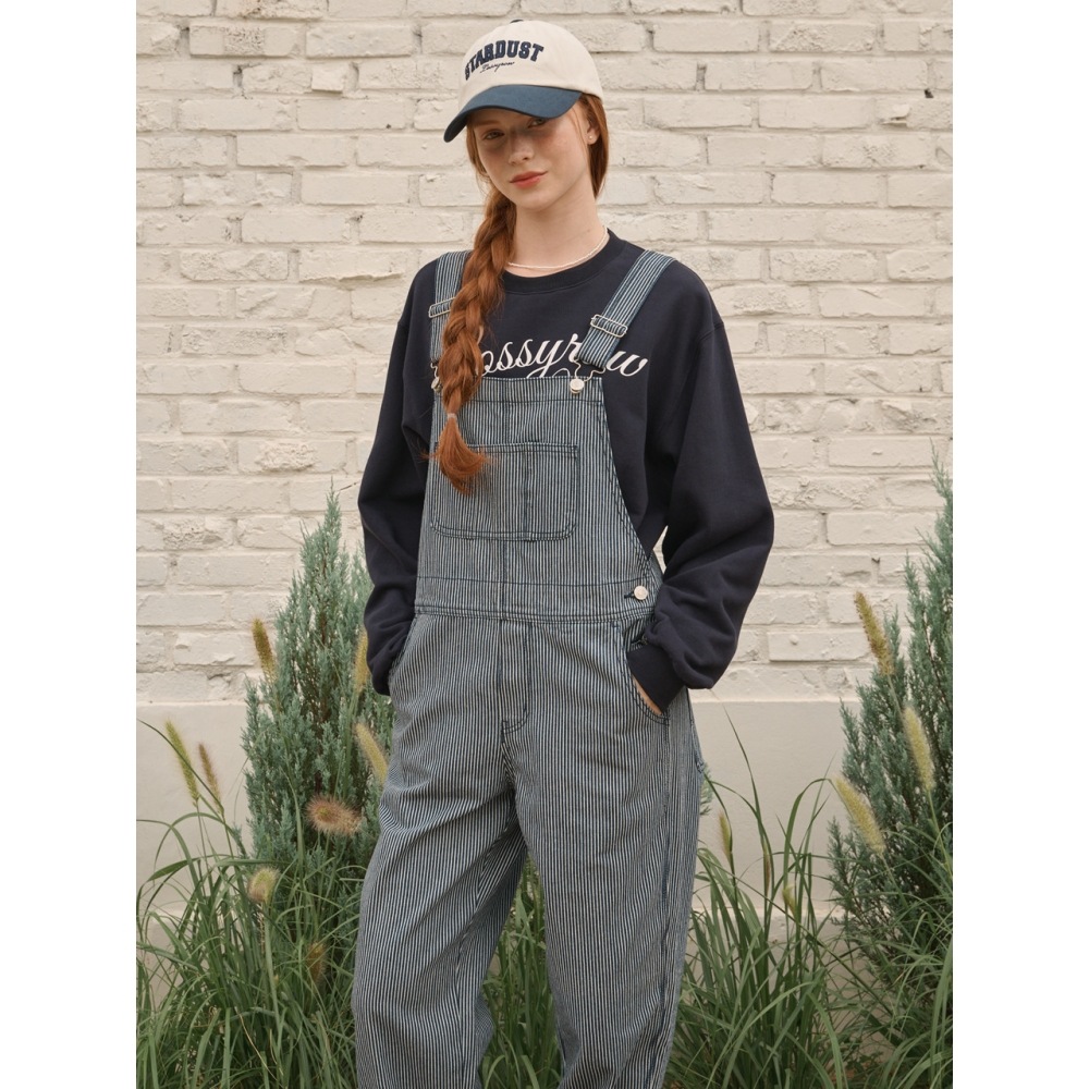 LOSSYROW ストライプデニムオーバーオールブルー