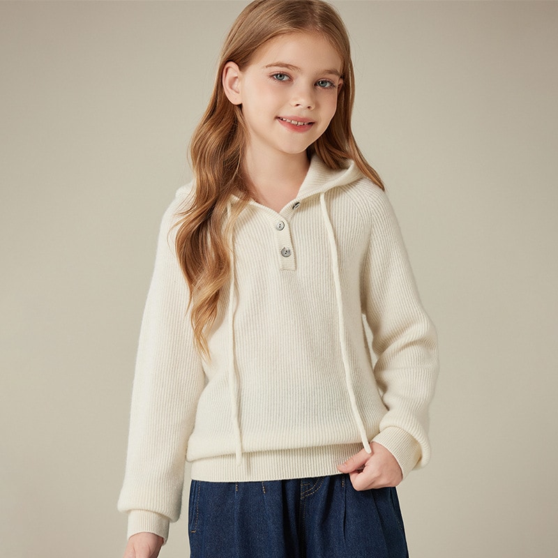 秋冬の宝の子供服のカシミヤの厚い帽子の坑道の帽子のデザインのゆったりしているニットのプルオーバーのセーター