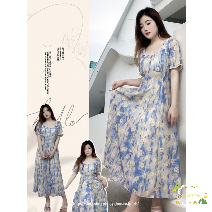 マキシワンピース レディース ワンピース 夏 ロングワンピース ワンピース 花柄 スクエアネック オシャレ ドレス 秋冬ワンピース