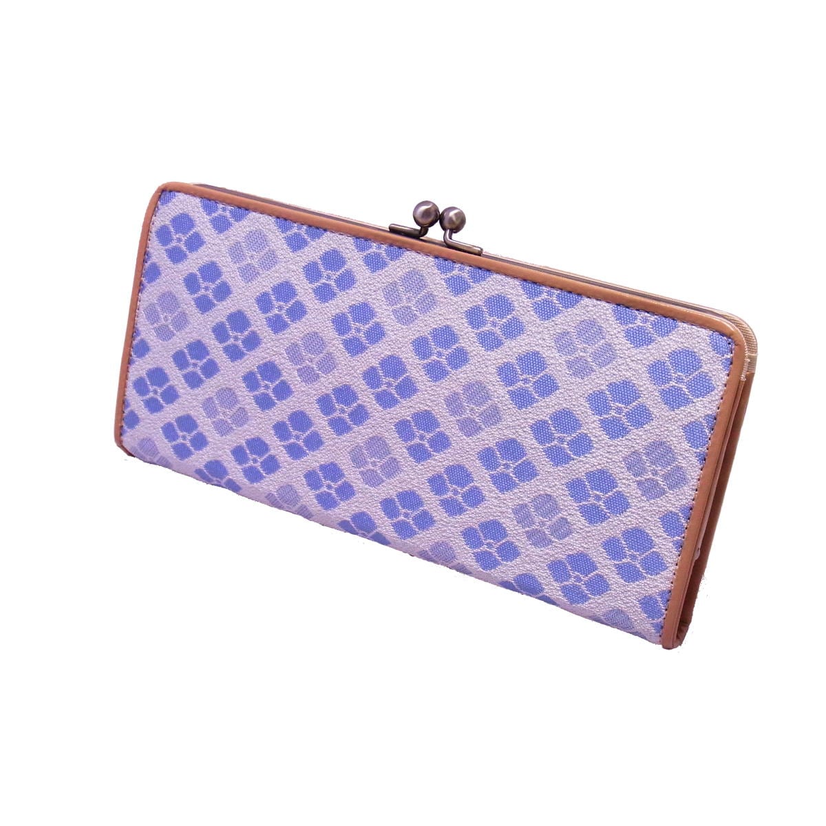 オルテンシア 日本製 京都 西陣 がまぐち 長財布 紫陽花 あじさい 和柄 花柄 西陣織&牛革 本革(レディース 女性)絹糸100%オリジナル帯地を使用