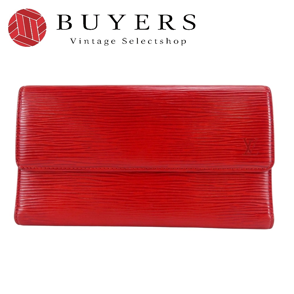 中古 長財布 ポルトトレゾールインターナショナル M63387 エピレザー レッド 三つ折り 普段使い レディース 女性