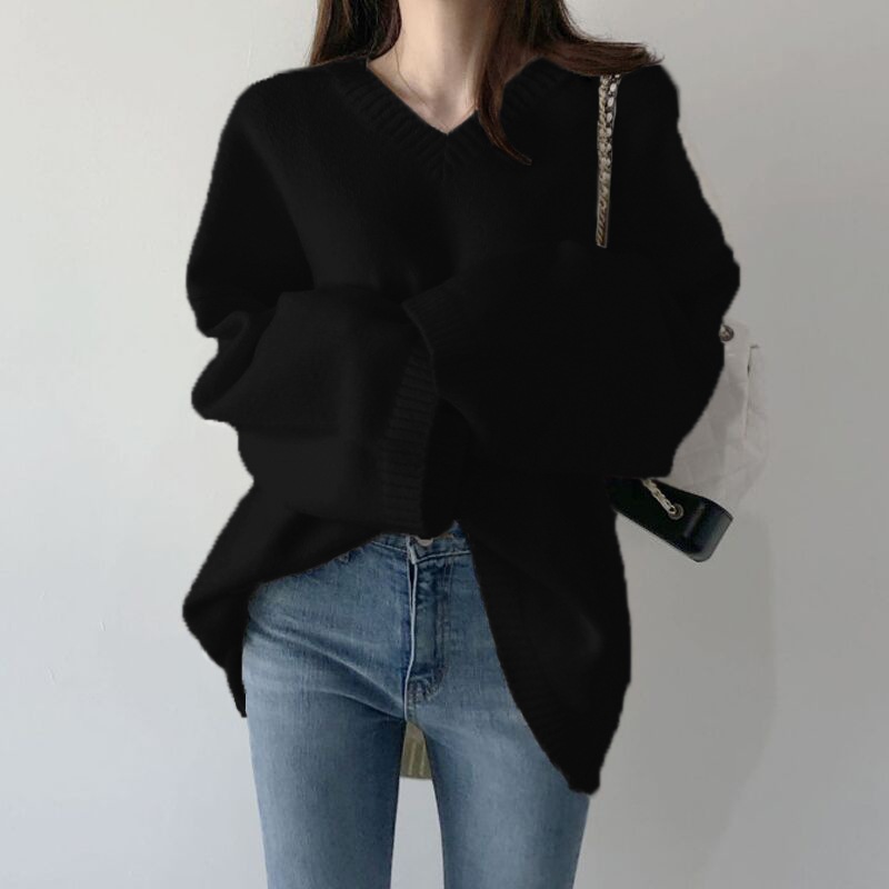 トップス セーター 長袖 Vネック かわいい 可愛い シンプル カジュアル 上品 おしゃれ 可愛い 女子 こなれ感 ラフ ラブリー キュート ガーリー ルーズ クール 存在感 抜け感