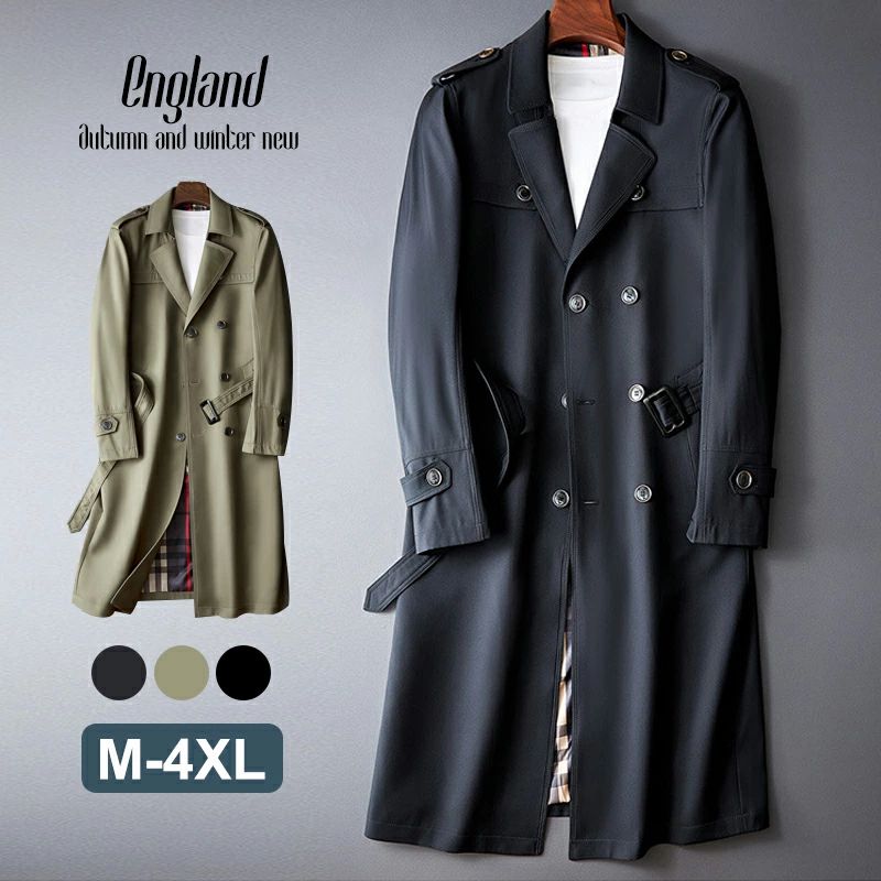 トレンチコート メンズ ロング コート 無地 ライナー付 春秋冬 スーツコート ロング トレンチコート 通勤 ビジネス カジュアル 紳士服 アウター ダブルボタン 防風 通勤 カジュアル 人気 大きサ