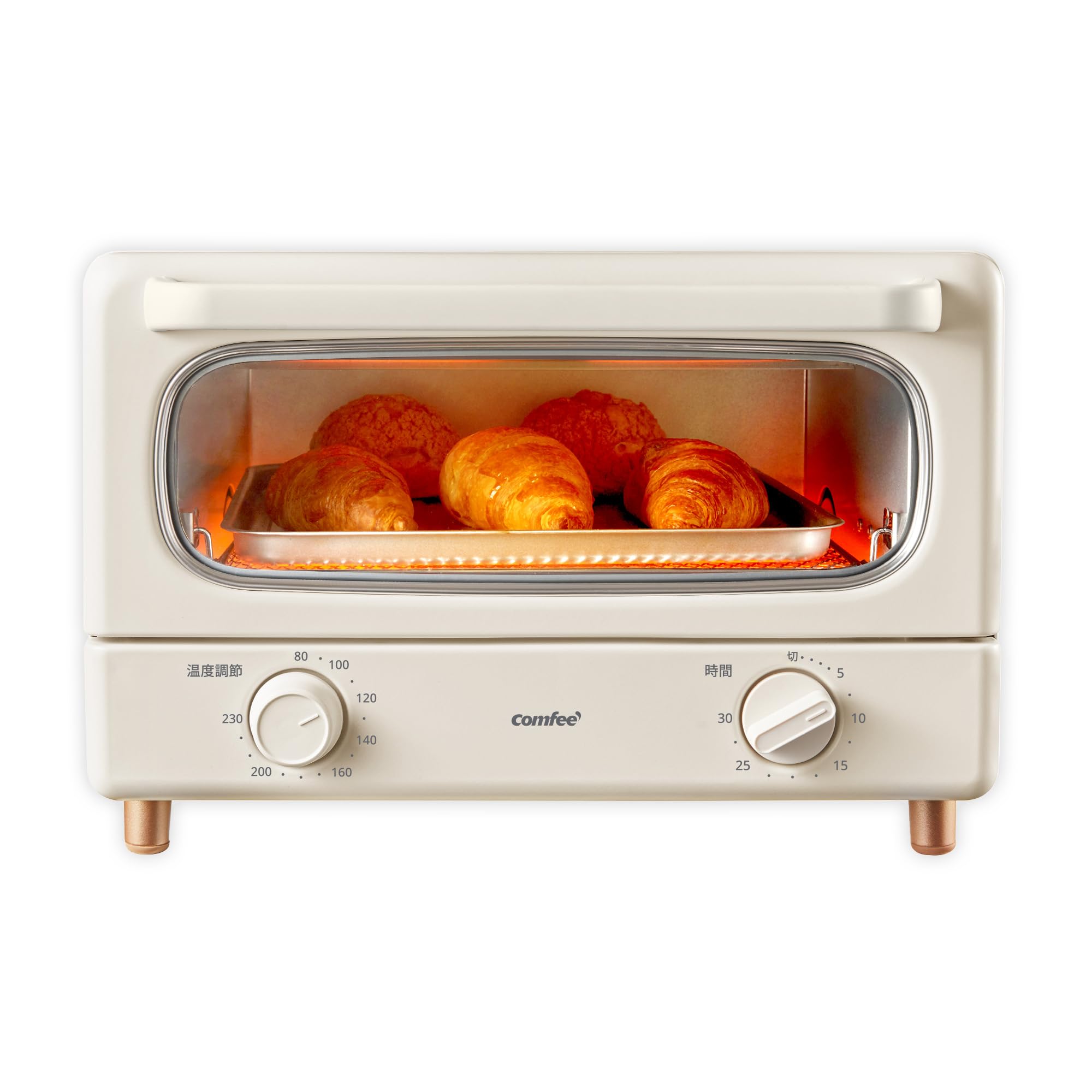 COMFEE オーブントースター レトロ トースト4枚焼き 黒遠赤ヒーター 1300W高火力 30分タイマー 焼きムラ抑え スライドオープンドア ス アイボリー レトロ CF-MC142-AY