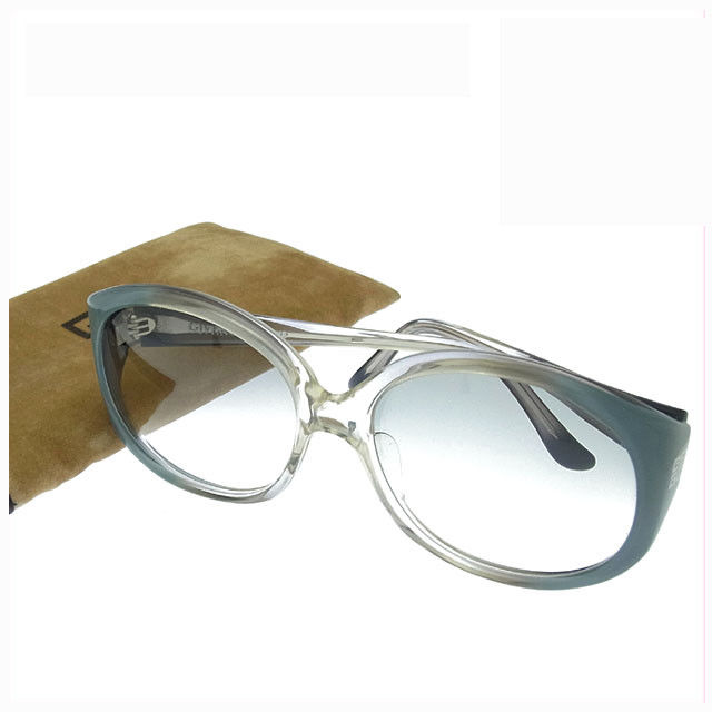 サングラス スクエア型 サイドロゴモチーフ入り クリアグレー系 レディース 中古