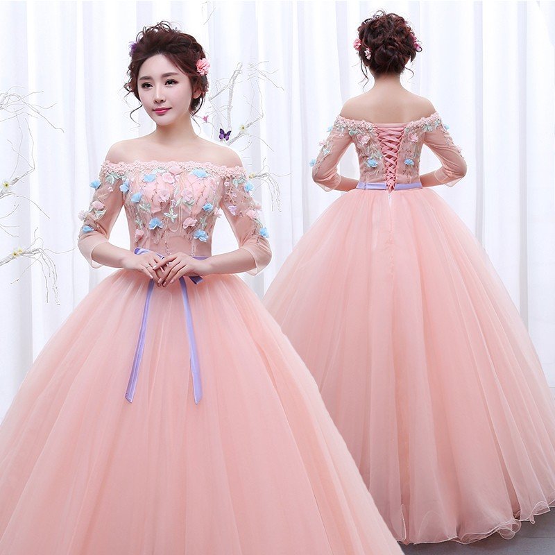 カラードレス 長袖 ウエディングドレス コンサート 安い ロングドレス 演奏会 プリンセスライン ス