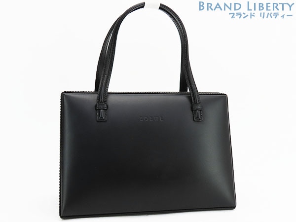 外超美品ロエベLOEWEポスタルヴィンテージロゴミニハンドバッグスクエアブラックレザー