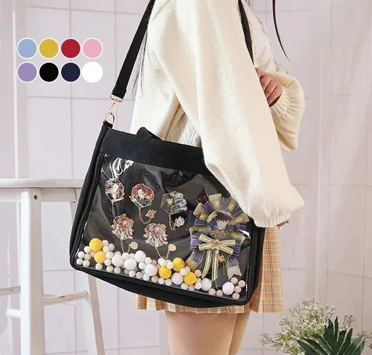 【急速出荷!】【人気品】痛バッグショルダーバッグ斜めがけバッグ缶バッジ透明ビニールバック大容量旅行通学リュック提げ旅行バッグエコバッグトートバッグ今日は30パーセント