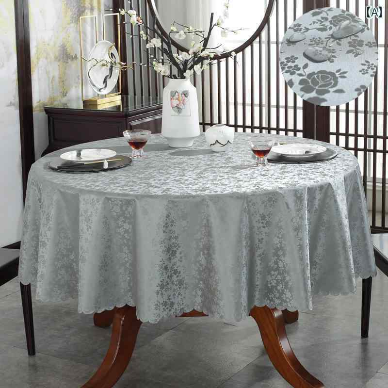 テーブルクロス 円形 ビニール 防水 耐油 汚れ防止 清潔 ホテル ラウンド 花柄 おしゃれ インテリア モダン 選べる サイズ 青 茶 白