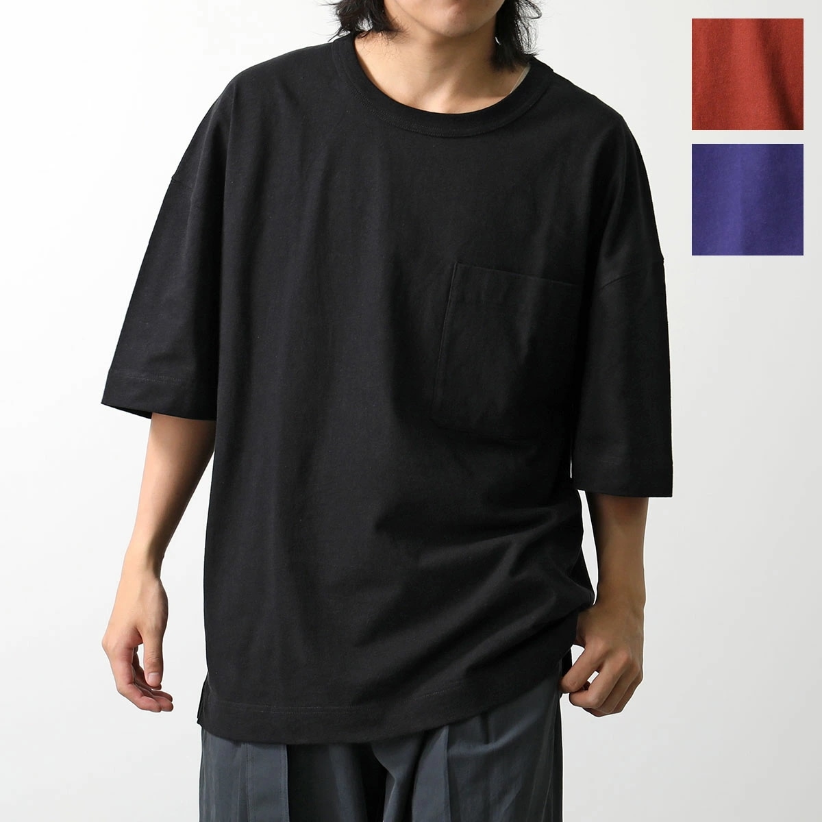 Lemaire ルメール Tシャツ TO1165 LJ1010 メンズ 半袖 クルーネック カットソー コットン リネン 胸ポケット オーバーサイズ カラー3色