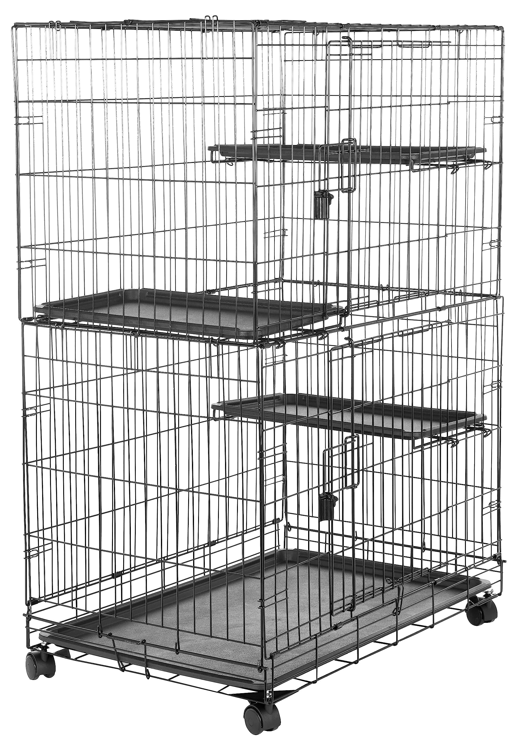 Amazonベーシック 猫ケージ キャットケージ 大型 3段 91L x 57W x 129H cm 折り畳み式 ブラック